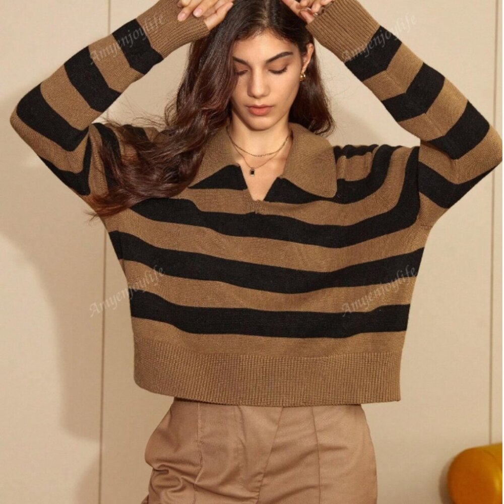 Women's Casual Commuter Striped Collared Sweater size M New